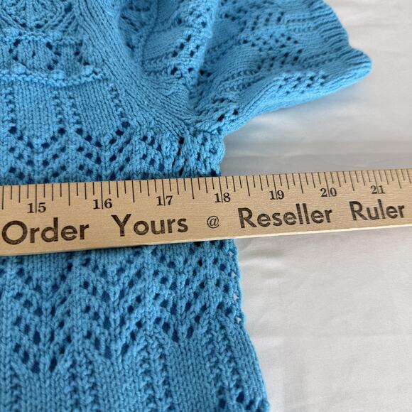 Talbots Sweater Womens Medium Blue Short Sleeve Crochet Knit Pullover Top NEW - Picture 7 of 8
